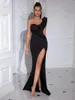 Günlük elbiseler Adyce 2024 Yaz Bir Omuz Kadınlar İçin Ünlüler Akşam Partisi Seksi Ruffles Maxi Siyah Bodycon Club Dress Vestidos