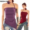 Women's Tanks REDDACHiC Romantic Rose Choker Tube Top Women Frill Trim Asymmetric Slit Bandage Stretch Slim Sleeveless Vest Grayu Y2k