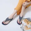 Casual Shoes SIKETU Women Sandals Flat With PU Round Toe Elastic Band Summer Flower Rivet Lace Water Diamond Large Size Bohemian