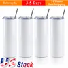 US CA Stock 20oz rechte tuimelaars Flessen blanco Sublimatie Slim Cup Coffee Mugs met deksel en plastic stro bier MUGEN 0517