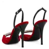 Sandales rouges et veettes noires strass élégantes Super High Talon 11-13cm boucle mince sandale 2024 Banquet de mode Mariage Femme Chaussure V Sal 691 D S FE68