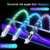 Câble de chargeur USB LED 5A LED 5A Type C Câble pour Android Micro USB Câble de chargement pour le cordon métallique de charge Samsung