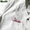 Gallers depts Stadium Uniform Parker mbroidered letters vintage distressed workwear open white loose shirt