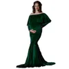 Veet Zwangerschap Off Shoulder Ruches Fited Mermaid Photography Toga Maxi Shoot Baby Shower Photo Props Traps Long Sleeve