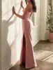 Party Dresses Women's Mermaid Formal Prom High Slit Long Ball Gown Spaghetti Straps Ruched Satin Wedding Bridesamid Dress 2024