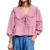 Blouses des femmes Siyova Femmes Summer Sweet Shirt Tie Front Peplum Blouse Tops Babydoll Top Vintage Élégant mignon Sortir des chemises lâches