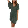 Basic Casual Dresses Women Vintage Ruffles Slve Dresses Summer Polka Dot Printed V-Neck Sexy Mini Dress Ladies Casual Beach Party Dresses Y240515