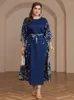 Ethnische Kleidung Dubai Blumendruck Abaya Muslim Frauen loser Maxi Kleid Arabische Robe Türkei Kaftan Eid Djellaba Islamische Jalabiya -Kleid Plus