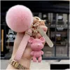 Keychains Lanyards Designer Key Chain Luxury Bag Charm Female Cute Bear Ring Fashion Fur Ball Pendant Trendy Accessories Number Plate Ot9Mv