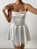 Stunning White Sensation: Sexy European-American Spaghetti Strap Backless Asymmetrical Mini Dress