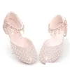 Primeiros Walkers Girls Sapatos de salto alto para crianças Pearl Teen Crystal Party Princess Child Sandálias de couro formal calçados 230308 Drop dell Dhj9z
