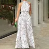 2024 Summer feminino Instagram Novo pescoço redondo da moda Tie Up Slim Fit Impresso Mumpsuit F51736