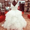 Fashion Ruffles V neck ball Gown Wedding Dresses Plus size Real Photo Sheer Straps Lace Applique Crystal Ribbon Organza Backless Bridal 239Q