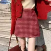 Rokken winterbasis slijtage ritsjic chic Korea Japan Girls retro kerstcadeau all-match rode plaid high taille
