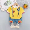 Clothing Sets New Children Clothes for Baby Infant Boy Girl Cute Sesame Street Print Clothing Sets Summer Soft Polo T-shirt+Shorts 2pcs Suits Y240515