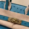 Bolsas desigenr bolsas de avestruz couro 5a genuíno handswen saco de grife artesanal de cera de luxo embrulhado no botão azul sul com logotipo alto