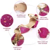 Girls Princess Shoes Sequined Latin Dance Peeptoe Sandaler Pumpar med 3 cm Heel Pearl Crystal Bling Kids Schoolteam 240516