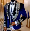 بدلات زفاف مخملية مخملية فاخرة للرجال 3 قطع مجموعات العريس Tuxedos Male Prom Blazers Terno Masculinos Complete 240514