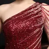 Party Dresses Exquisite Wine Red Mermaid Plus Size Evening Dress One Shoulder High Split Shiny Beading Sequined Long Formal Occasion Gowns