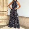 2024 Summer feminino Instagram Novo pescoço redondo da moda Tie Up Slim Fit Impresso Mumpsuit F51736
