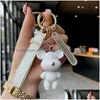 Keychains Lanyards Designer Key Chain Luxury Bag Charm Female Cute Bear Ring Fashion Fur Ball Pendant Trendy Accessories Number Plate Ot9Mv