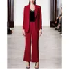 Red Ladies Pant Jacket+Pants Women Business Suits Blazer Formele kantooruniforme stijl vrouwelijke broekpak