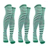 Kvinnors strumpor randiga lårhöga långa 3 par gröna vita strumpor med hög elasticitet för semester