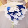 2018 High Set White Calla Lily Blue Rose Hortangea Diy Pearl Crystal Brosch Waterfall Wedding Bridal Bouquet 229b