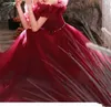Sukienki imprezowe 14030#2024 Przyjazd Elegancki rękaw z czapką A Red Off the ramion Lllusion Pearl Belt Lady Sukienka balowa