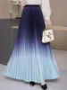 Kjolar veckade kjol kvinnor golvlängd lång koreansk modegradient elastisk hög midja a-line dansfest vårens höst