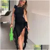 基本的なカジュアルドレス夏の透明なメッシュセクシードレス女性ストリートウェアY2KボディコンサンドレスレディースソリッドフローラルフリルビーチDRO DHQEB