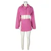 Robes de travail anjamanor veste en toison rose et mini jupe à fente de deux pièces femmes hiver tenues streetwear modes de match d48-dh38