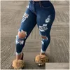 Jean pour femmes hautes taille déchirée pour les femmes évasées vintage avec des trous en bas de pantalon slim jean denim