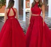 Party Dresses 2024 Vestido Formatura Elegent Red A-Line Applicants Lång aftonklänning Två bit pärlor kvinnor prom formell klänning
