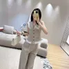 Women's Suits & Blazers Mm Family 24ss New Classic Old Money Style Casual Set Slim Fit Splicing Vest+casual Pants Contrast Embroidery