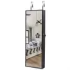 Minâmico de madeira de espelho completo Montado com a prateleira de 3 camadas 17 suportes de escova cosmética com espelho interno 8 armários de espelho leve azul -LED - marrom escuro