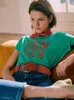 Damen T-Shirts Zodiac French Alphabet Kurzarm Runde Hals T-Shirt Frau Tops
