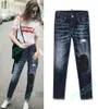 Sexy jeans meisje geschilderde patches bleekmiddel wassen fade mager fit modeontwerp denim broek voor lady1578338