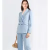 Blue Notch Lapel Jacket+Pants Suits Women Pantsuit Office Uniform Style Female Trouser Suit Custom Made