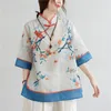 Ethnische Kleidung chinesische traditionelle Stiltops Baumwollwäsche lose Blusen Cheongsam Vintage Buckle Hanfu Hemden Tang Anzüge Qipao Kleid Z75