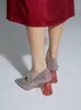 skóra 2024 Panie Chuncky 7 cm na obcasie buty sukienki Sprężyna jesień 3 rodzaje do noszenia sercowego Mary Jane Sandały z klamrą diamentową Plisterem Piżowy rozmiar 8c51 E
