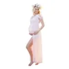 Maxi Baby Shower Zwangerschap Fotoshoot Zwangere Casual Wear Mouwloze Empire Taille Fited Split -jurk