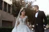 Light Champagne V Neck Crystal Vestidos de novia Vestidos de boda Munas largas musulmanas