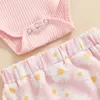 Цветочный принт детские девочки Set Set Summer Ritbed Neworn Catfites