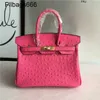 Ostrich Handbags Fashion Pattern Bag Cow Leather Portable Oneshoulder Diagonal Cross Womens Rose Pink Have Logo