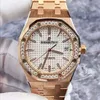 Oaeipo Watch Luxury Designer 15451or Originele diamant 18k Rose Gold Materiaal Witte plaat Goud Gouden Gold Belt Dames horloge 37 mm enkele horloge