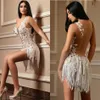 Sexy Short Prom Dresses V Neck A Line Lace Appliqued Crystal Tassel Cocktail Party Dress Fomal Gowns Custom Cheap Backless Evening Wear 247f