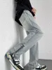 Designer z zamkiem dżinsy proste luźne dżinsy szerokie nogi dżins długie spodnie tatuse motocyklowe spodnie sporty damskie męskie damskie joggery uliczne dżoggery 3xl