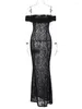 Casual Dresses Elegant Women's Slash Neck Backless Long Maxi Lace Dress Sexig 2024 Kvinnlig ärmlös av axelhög midjan kväll
