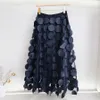 Qooth Women Polka Dot 3D Design Tulle Mesh Skirt Vintage Elastic Waist Long Aline Tutu QT2176 240515